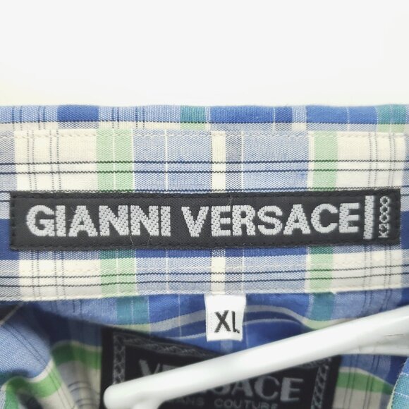 *RARE* Gianni Versace K2000 Plaid Shirt Mens XL Green Blue - Picture 5 of 13